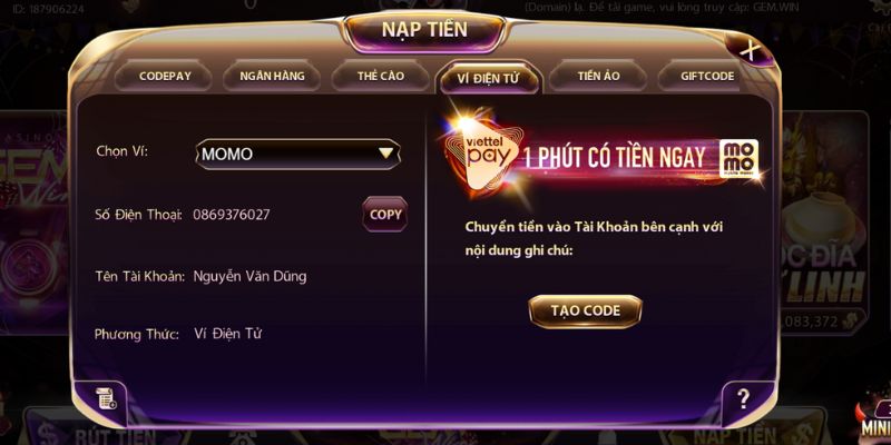 Nạp tiền bắn cá tiện lợi qua ví điện tử